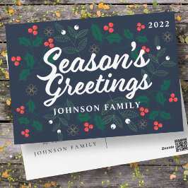 Die Grüße der Saison Moderne Holly Berries Foliage Feiertagspostkarte