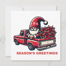 Die Grüße der Saison Poinsettia Gnome in Red Truck Feiertagskarte
