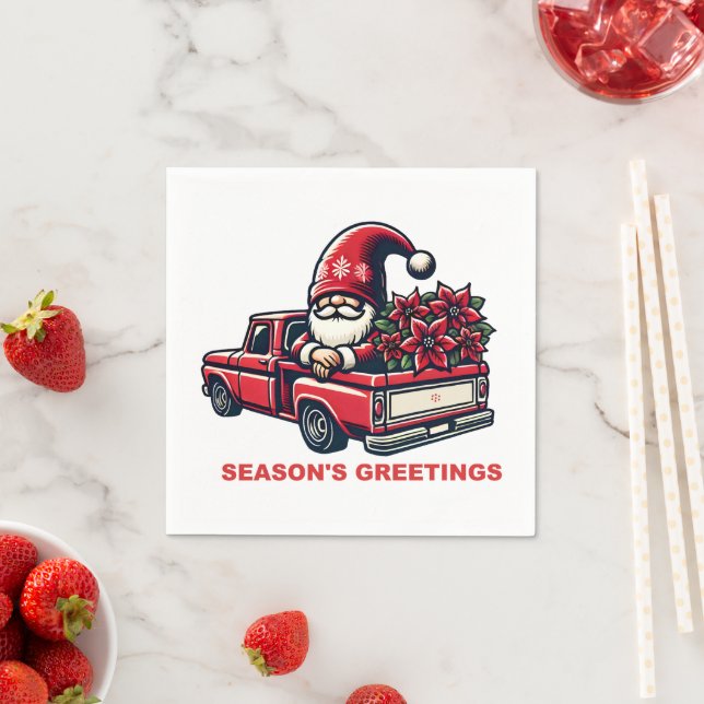 Die Grüße der Saison Poinsettia Gnome in Red Truck Serviette (Beispiel)