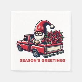 Die Grüße der Saison Poinsettia Gnome in Red Truck Serviette