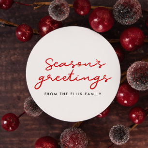 Die Grüße der Saison rot und weiß Minimalistisch Runder Aufkleber