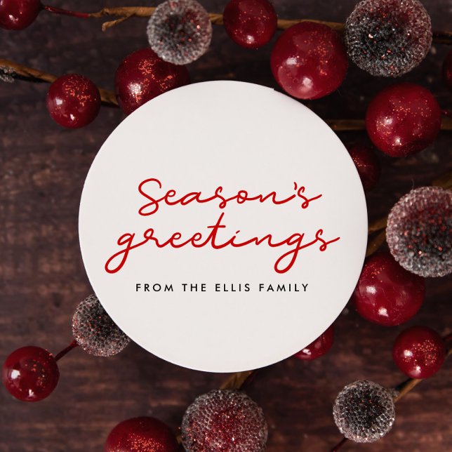 Die Grüße der Saison rot und weiß Minimalistisch Runder Aufkleber (Von Creator hochgeladen)