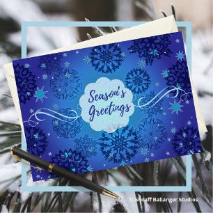 Die Grüße der Saison Snowflakes Design in Blau Karte