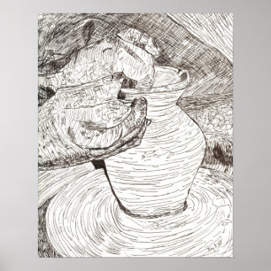 Die Hände und der Topf des Töpfers Poster