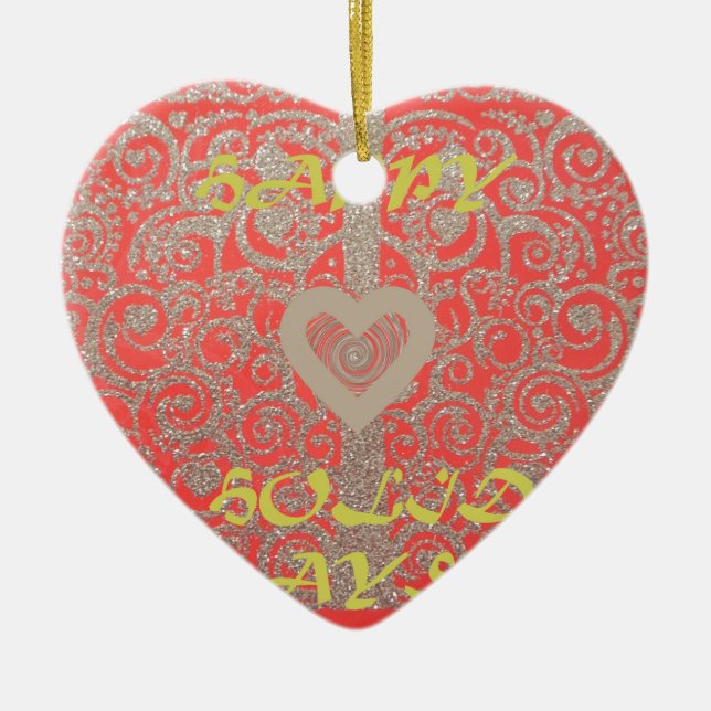 Die Happy Holidays Heart Red and Gold Collection Keramik Ornament (Vorne)