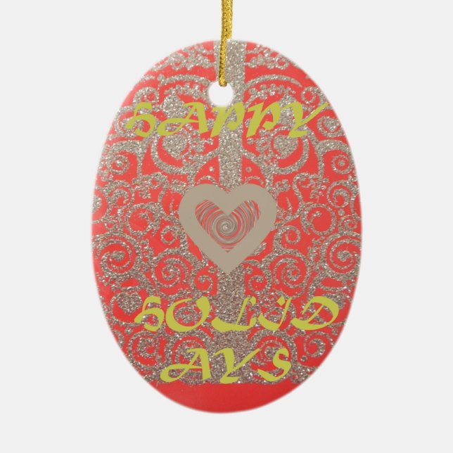 Die Happy Holidays Heart Red and Gold Collection Keramik Ornament (Vorne)