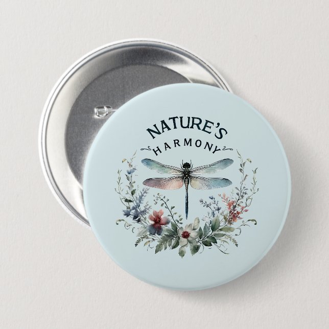 Die Harmonie der Natur - Künstlerische Libelle Button (Vorne & Hinten)