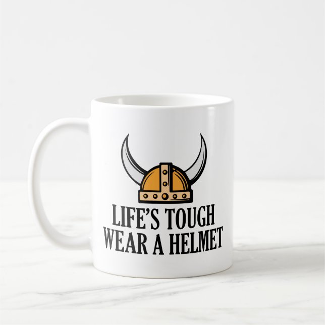 Die harte Tasse des Lebens mit einem Helm (Links)