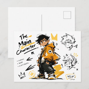 Die Hauptfigur Anime-Stil Coole Kunst Postkarte