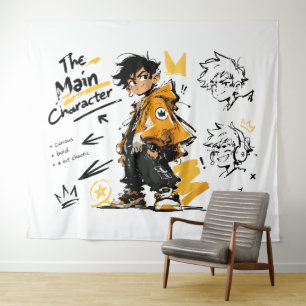 Die Hauptfigur Anime-Stil Coole Kunst Wandteppich