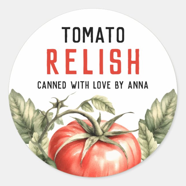 Die hausgemachten Tomato Relish Canning Konserven Runder Aufkleber (Vorderseite)