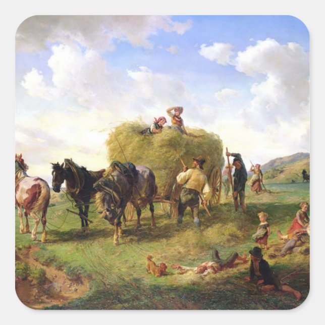 Die Hay Harvest, 1869 Quadratischer Aufkleber (Vorderseite)