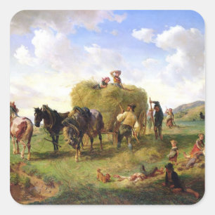 Die Hay Harvest, 1869 Quadratischer Aufkleber