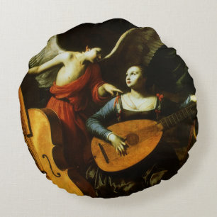 Die heilige Cäcilie und der Engel von Carlo Sarace Rundes Kissen