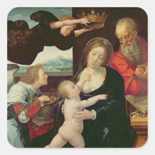 Die Heilige Familie, 1522 (Öl auf Tafel) Quadratischer Aufkleber