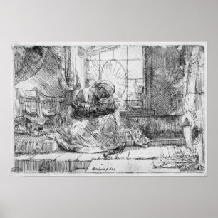 Die heilige Familie mit einer Katze, 1654 Poster