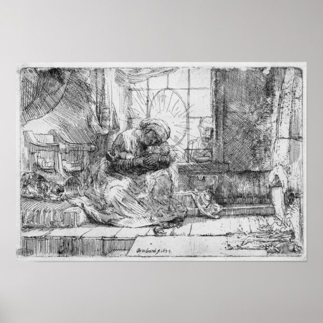 Die heilige Familie mit einer Katze, 1654 Poster (Vorne)