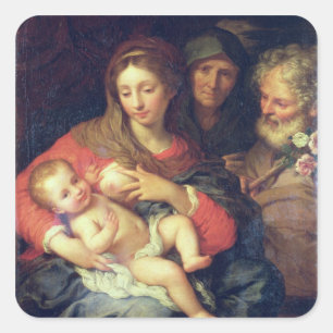 Die heilige Familie mit Elisabeth (Öl auf Tafel) Quadratischer Aufkleber