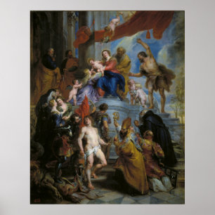 Die heilige Familie, umgeben von Heiligen Poster