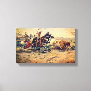 Die Herde verlässt (von C. M. Russell, ca. 1897) Leinwanddruck