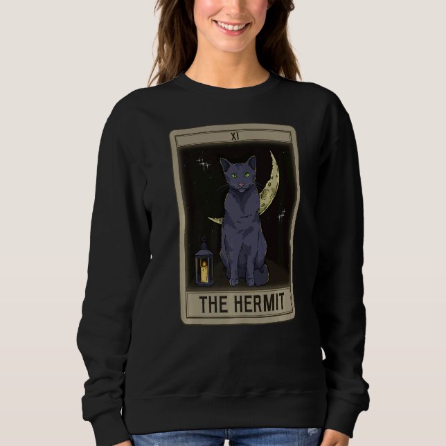 Die Hermit Cat Arcana Tarot Card Mystical Wiccan Sweatshirt (Vorderseite)