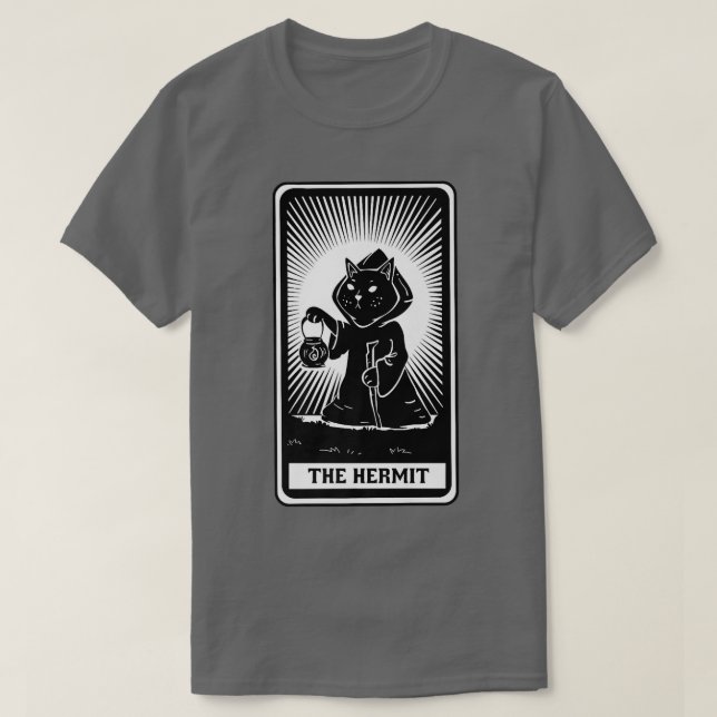 Die Hermit Cat Tarot Card T-Shirt (Design vorne)