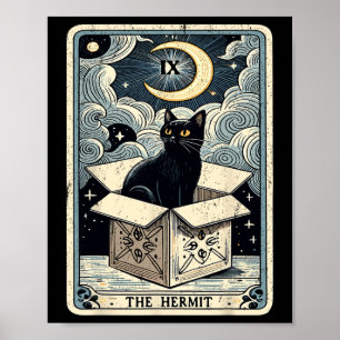 Die Hermit Tarot Card Katze in Box Mystic Funny Ca Poster