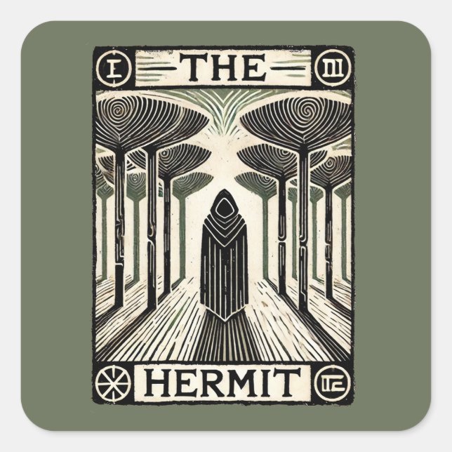 Die Hermit-Tarot-Karte Quadratischer Aufkleber (Vorderseite)