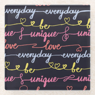 Die Herzen der Mädchen, die Worte nahtlos. Glasuntersetzer