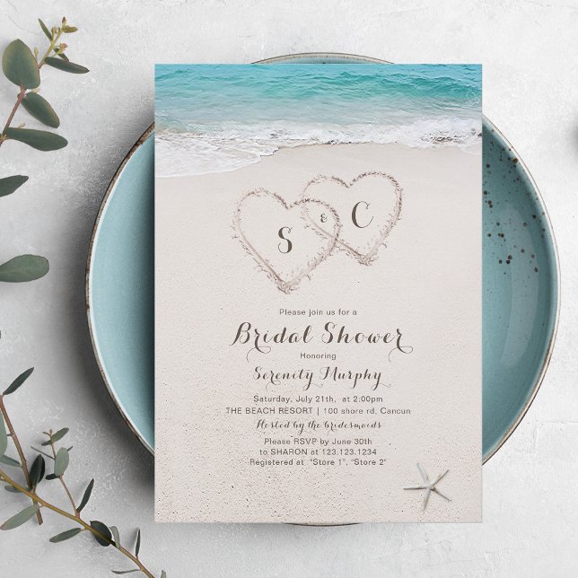 Die Herzen des Sandstrand-Brautparty Einladung (Hearts in the sand beach bridal shower invitation)