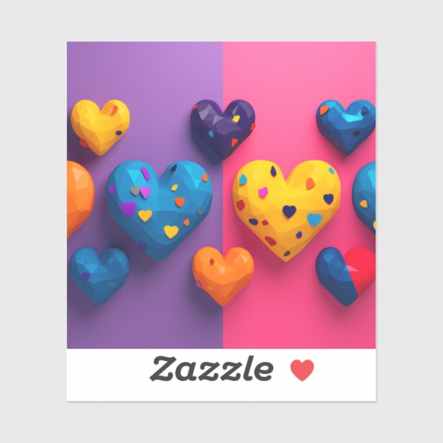 Die Herzen in lebhaften Farben mit Facetten Aufkleber (Blatt)