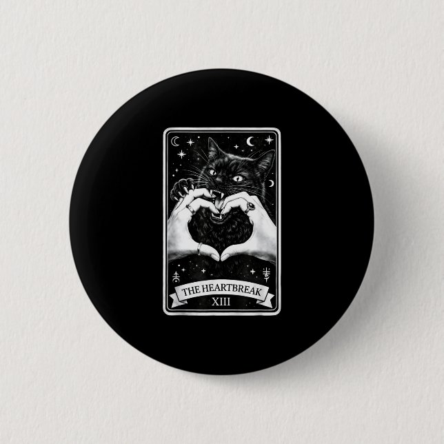 Die Herzschmerz-Katze gothische Tarotkarten-Kunst  Button (Vorderseite)