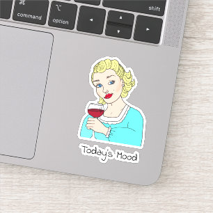 Die heutige Stimmung, Retro-Dame mit Glas Rotwein Aufkleber