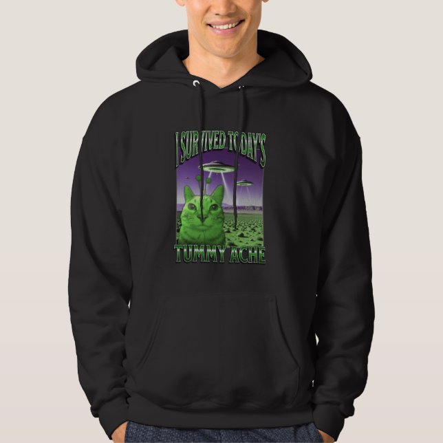 Die heutige Tummy Ache Funny Alien Cat Meme Bootle Hoodie (Vorderseite)