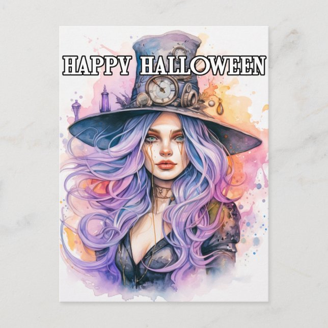 Die Hexe | Frohe Halloween Postkarte (Vorderseite)
