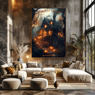 Die Hexe-Hütte Halloween mit leuchtenden Jacken Poster