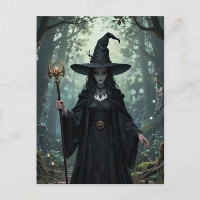 Die Hexe im Wald  Postkarte (Vorderseite)