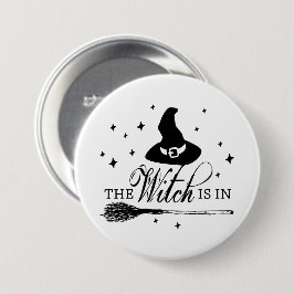 Die Hexe ist drin | Halloween Hexenhut & Besenstie Button