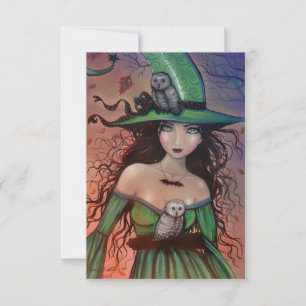 Die Hexe und die Eulen Halloween Postkarte Klein