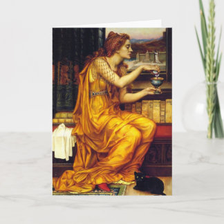 Die Hexe und eine schwarze Katze Karte