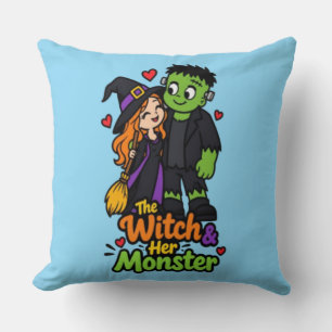 Die Hexe und ihr Monster Süßes Halloween-Pärchen T Kissen