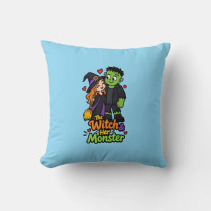 Die Hexe und ihr Monster Süßes Halloween-Pärchen T Kissen