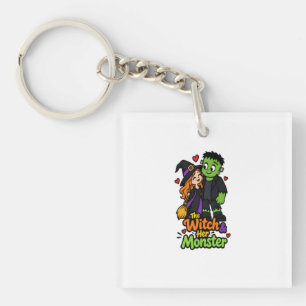 Die Hexe und ihr Monster Süßes Halloween-Pärchen T Schlüsselanhänger