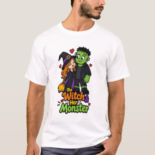 Die Hexe und ihr Monster Süßes Halloween-Pärchen T T-Shirt