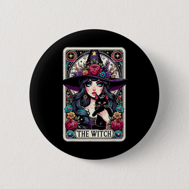 Die Hexenkarte Halloween Gothic Hexe Vibes Button (Vorderseite)