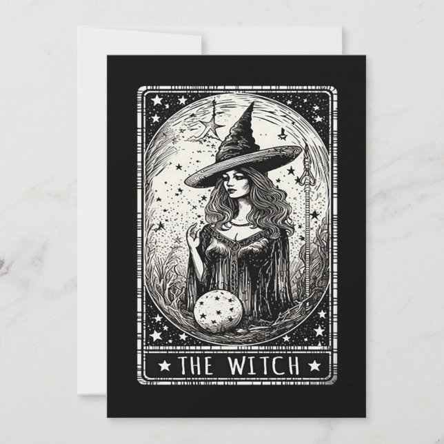 Die Hexenkarte Vintage Halloween-Hexe Tarot Einladung (Vorderseite)