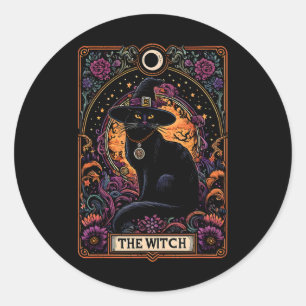 Die Hexenkatze Tarotkarte Halloween Vintage Gothic Runder Aufkleber