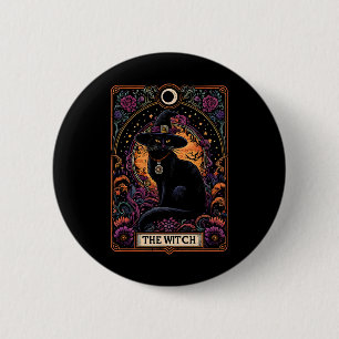 Die Hexenkkatze Tarot Card Halloween Vintag Gothic Button