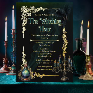 Die Hexenstunde Elegante Halloween-Cocktailparty Folieneinladung