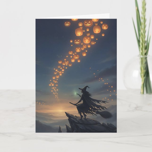 Die Himmelsleuchten der Halloween-Hexe Karte (Vorderseite)